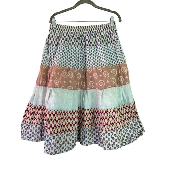 Sacred Threads Patchwork Boho Tiered Skirt Cotton Multicolor - Picture 3 of 14